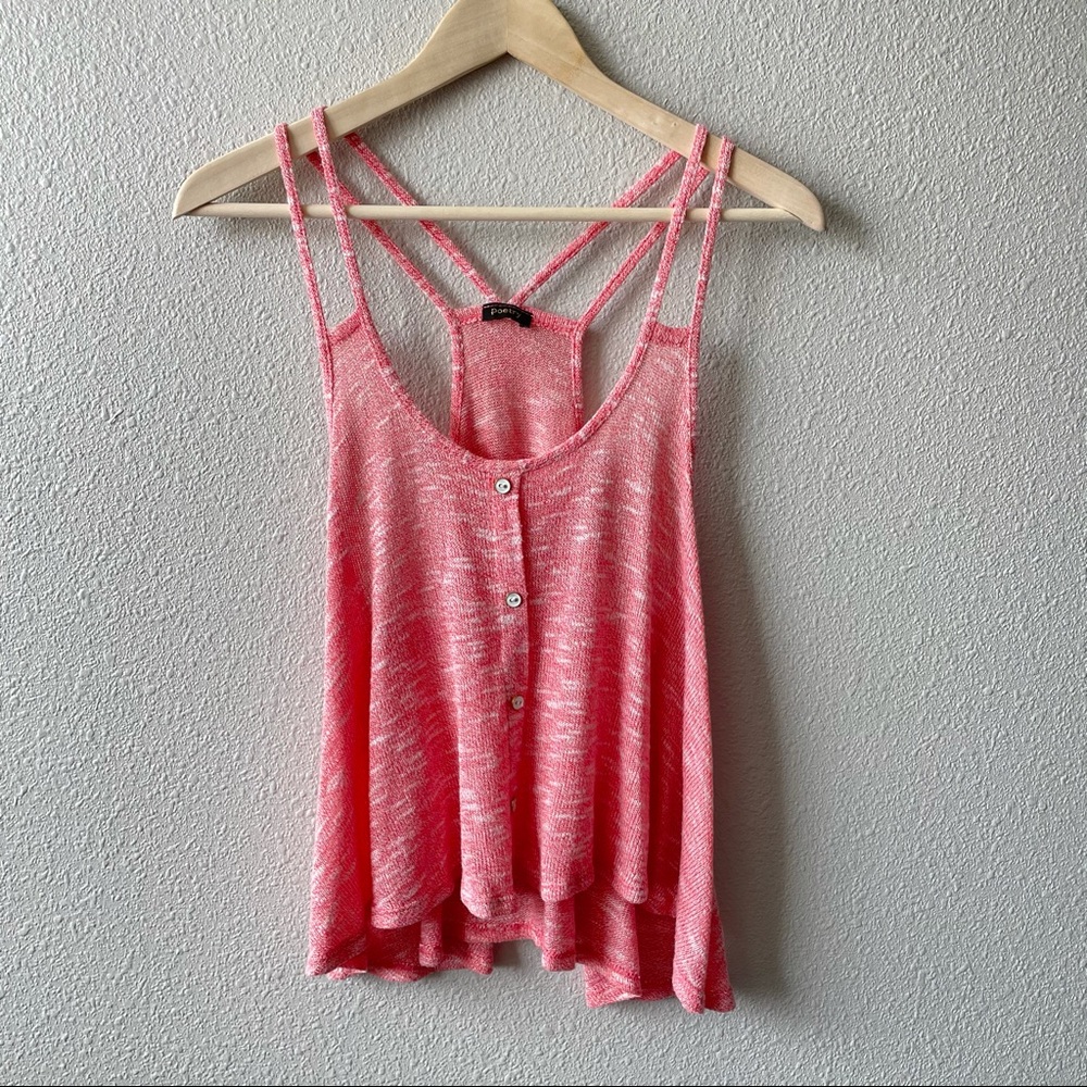 Poetry Double Strap Slub Knit High Low Flowy Top in Coral